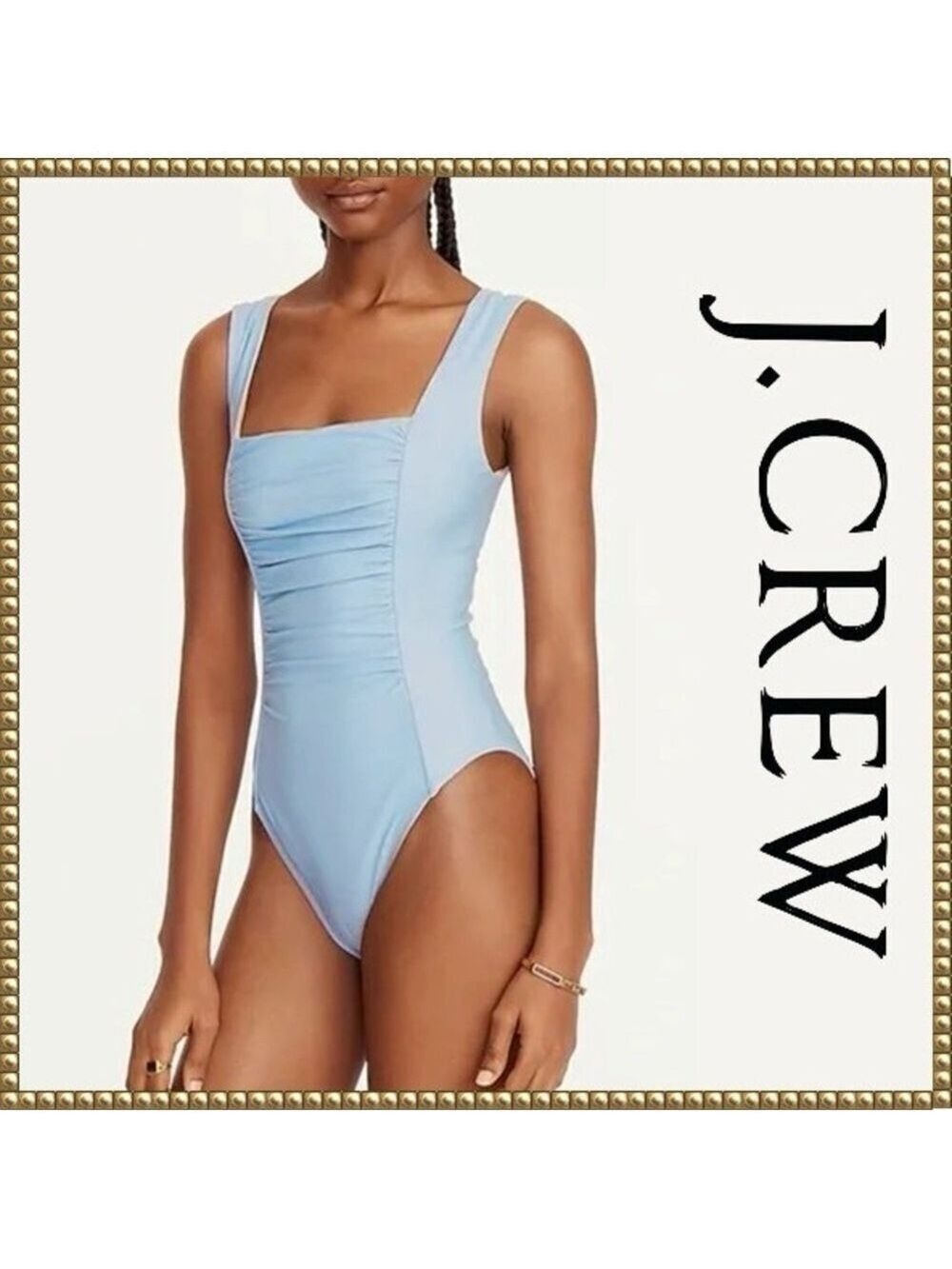J Crew Light Blue Ruched One Piece Swimsuit Size 22